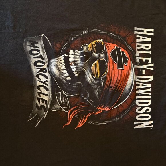 Harley-Davidson Biker Skull T-Shirt Gildan Black Oconomowoc Wisconsin USA‎ 3XL - Picture 6 of 12